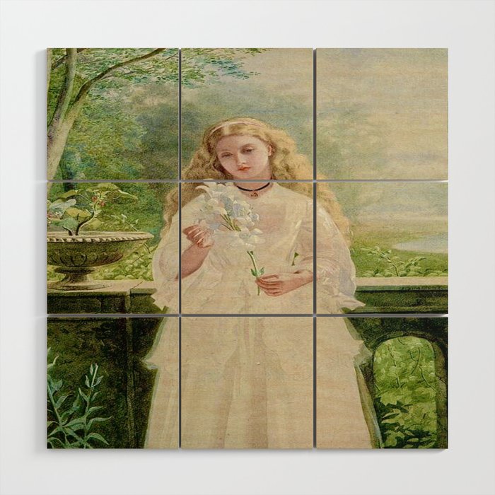 “Girl with a Lily” by John Simmons (1869) Wood Wall Art
