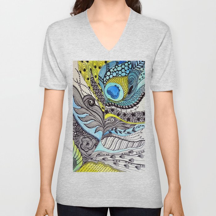 Peacock feather illustration wall art V Neck T Shirt