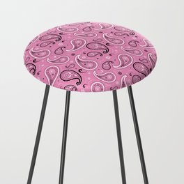 Black and White Paisley Pattern on Pink Background Counter Stool