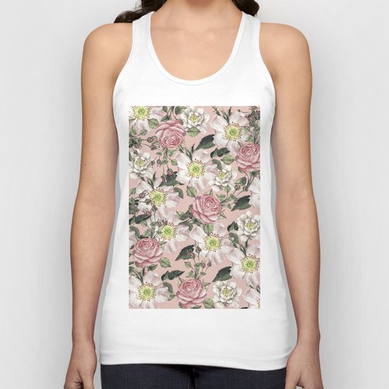 Vintage Rose Pattern Pink Unisex Tank Top