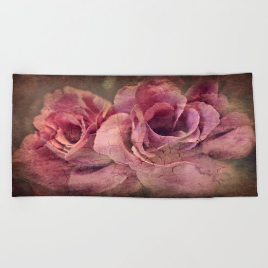 Vintage Roses - Deep Pink Beach Towel