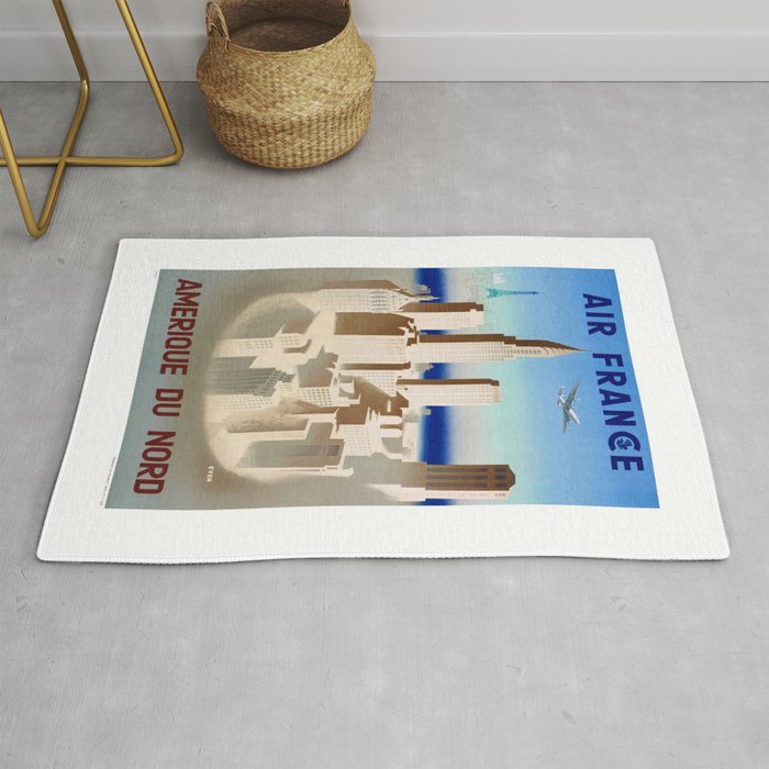 1950 NORTH AMERICA Air France Travel Poster Rug