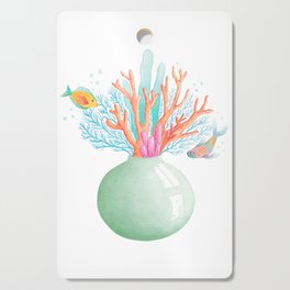 Watercolor coral and fish bucket on a jar Cutting Board