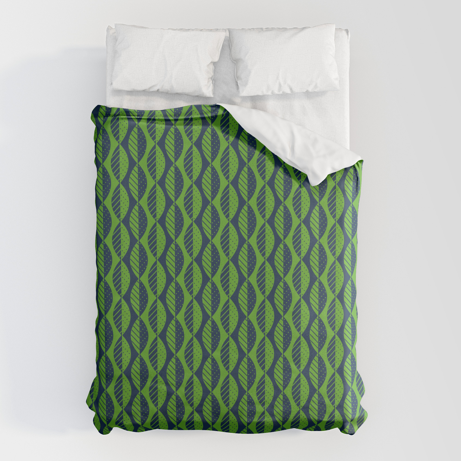 Mod Leaves In Navy Blue And Lime Green Duvet Cover By Fischerfinearts Society6