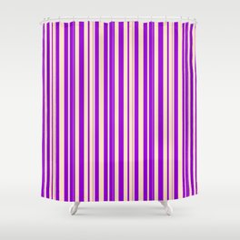 [ Thumbnail: Bisque and Dark Violet Colored Lined/Striped Pattern Shower Curtain ]