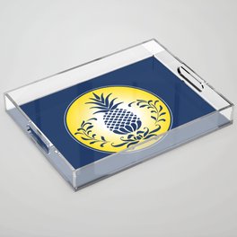 Pineapple Emblem Blue and Gold Patterns Acrylic Tray