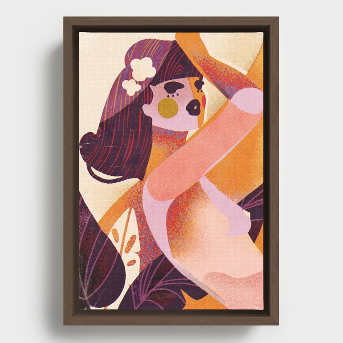Vintage Rockabilly Pin-Up, Tropical Girl Framed Canvas