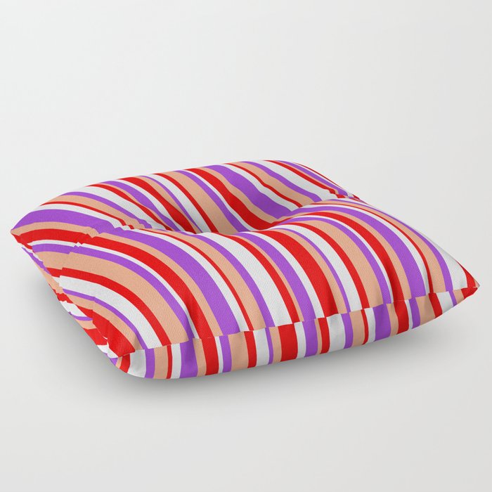 Red, Lavender, Dark Orchid & Light Salmon Colored Pattern of Stripes Floor Pillow