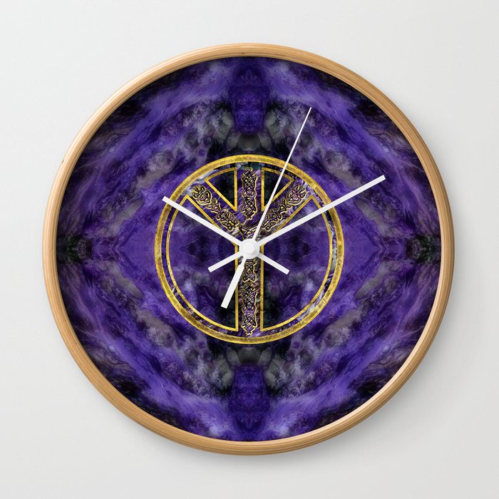 Algiz  Rune Amethyst and Gold Wall Clock