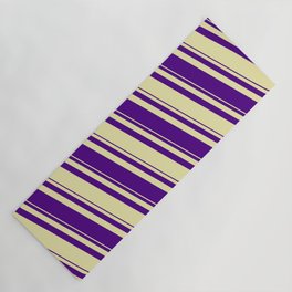 [ Thumbnail: Pale Goldenrod and Indigo Colored Striped/Lined Pattern Yoga Mat ]