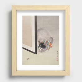 Cat Watching a Spider Japanese Painting Recessed Framed Print