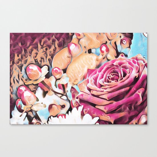 Textured illustration with rose and berries Canvas Print