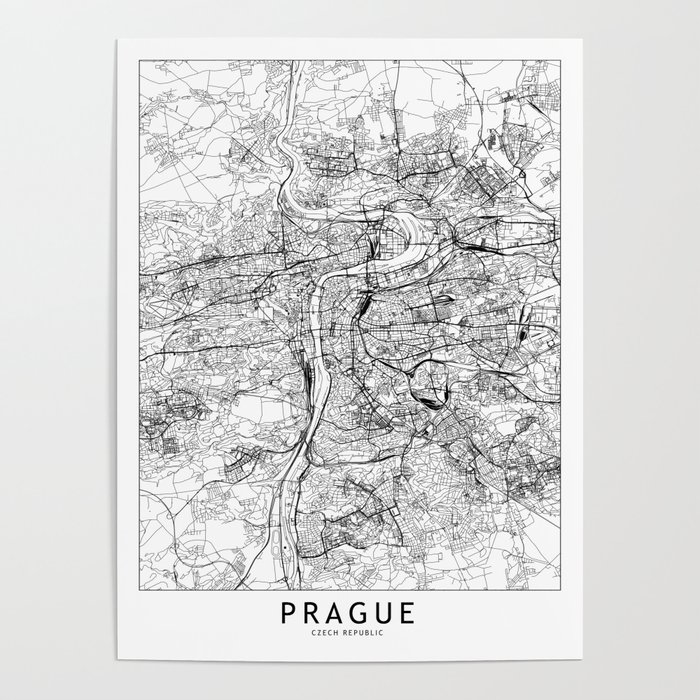 Prague White Map Poster
