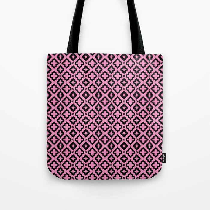 Pink and Black Ornamental Arabic Pattern Tote Bag