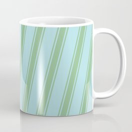 [ Thumbnail: Powder Blue and Dark Sea Green Colored Striped/Lined Pattern Coffee Mug ]