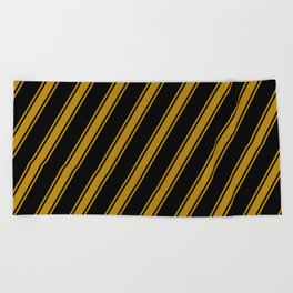 [ Thumbnail: Black & Dark Goldenrod Colored Lines Pattern Beach Towel ]