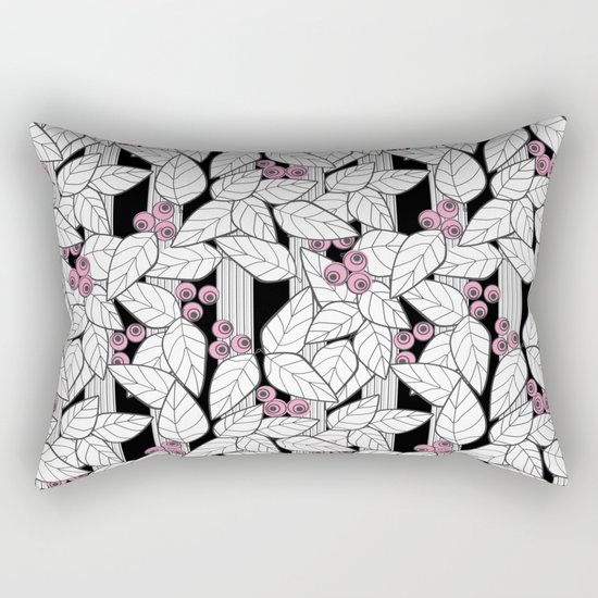 Pink berries on black and white striped background . Rectangular Pillow