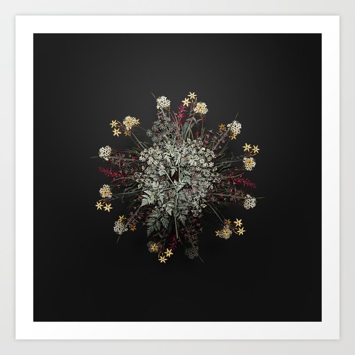 Vintage Hemlock Flower Wreath on Wrought Iron Black Art Print