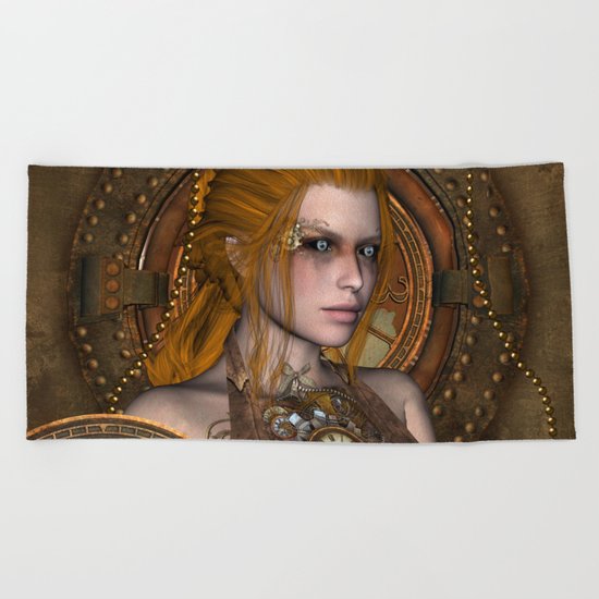 Steampunk, amazing steampunk women Beach Towel