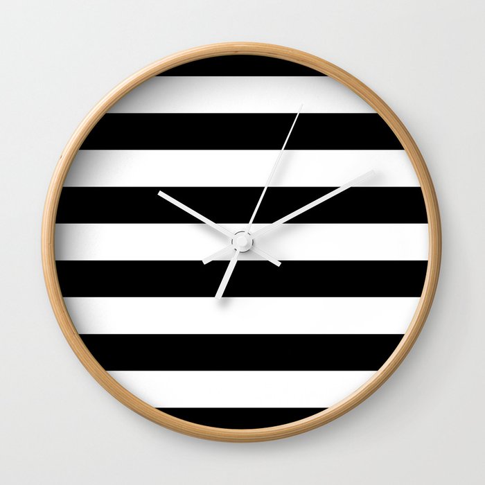 Stripe Black And White Horizontal Line Bold Minimalist Cabana Stripes Lines Drawing Wall Clock