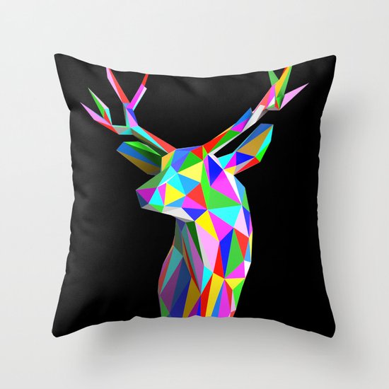 3D Stag Black Background Throw Pillow