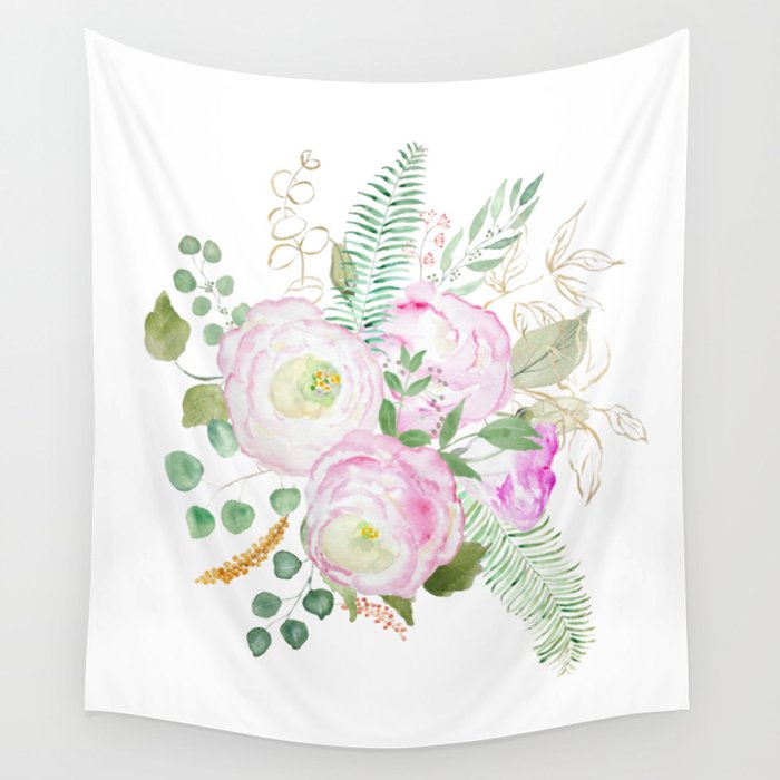 pink eustoma flowers watercolor Wall Tapestry