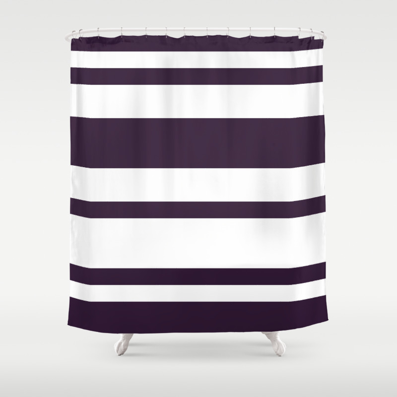 Mixed Horizontal Stripes White And Dark Purple Shower Curtain By