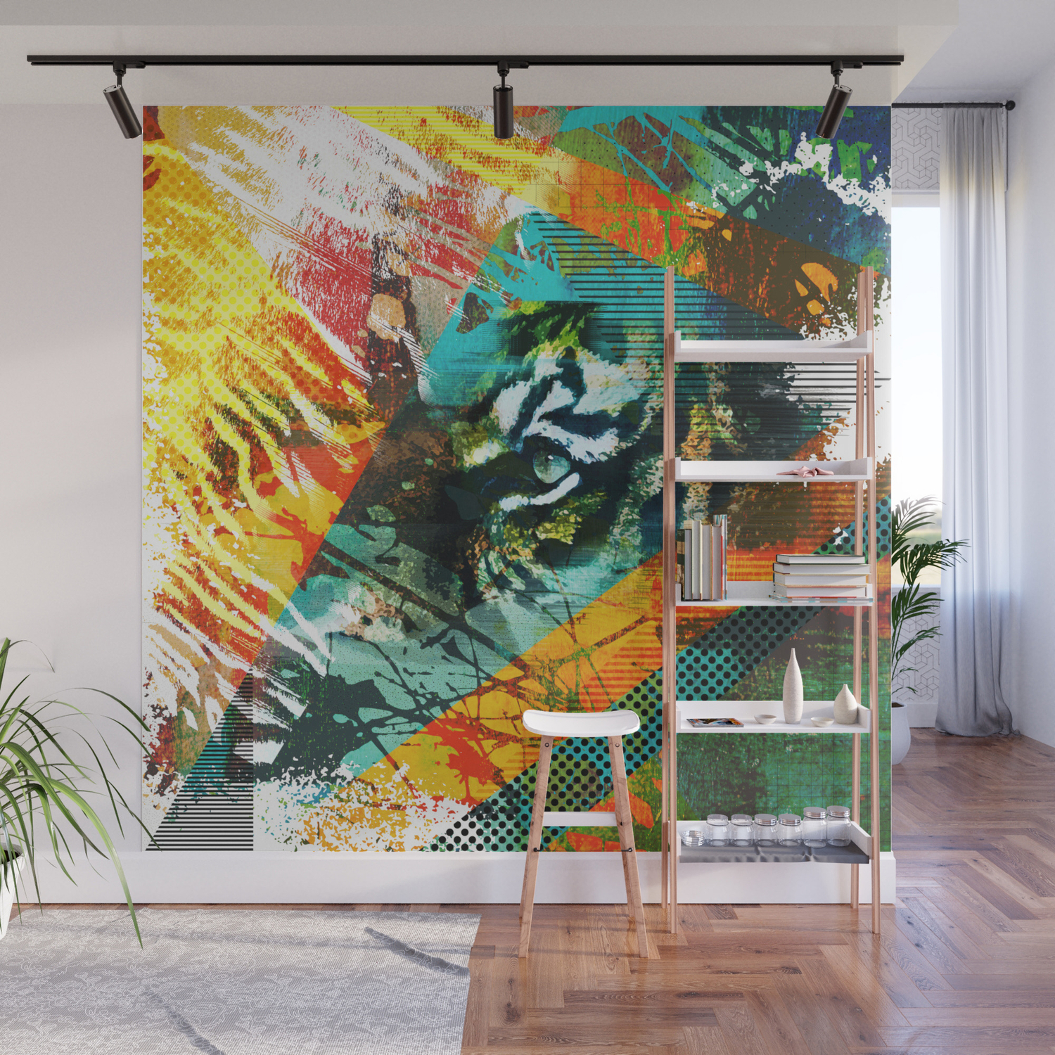 Bengal Tiger In Abstract Paint Digital Art Wall Mural By