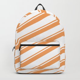 [ Thumbnail: Brown & White Colored Lines/Stripes Pattern Backpack ]