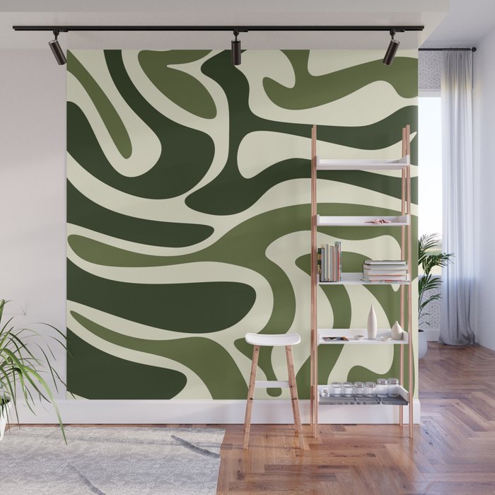 Retro Style Abstract Background - Pine Tree and Dark Olive Green Wall Mural