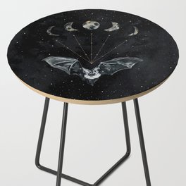 Bat and Moon Phases, Black Gold, Celestial Stars Witchy Side Table