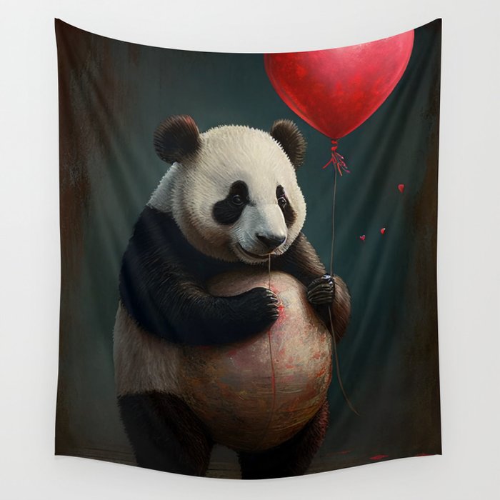 Panda - Be My Valentine - Animals In Love Artwork Wall Tapestry