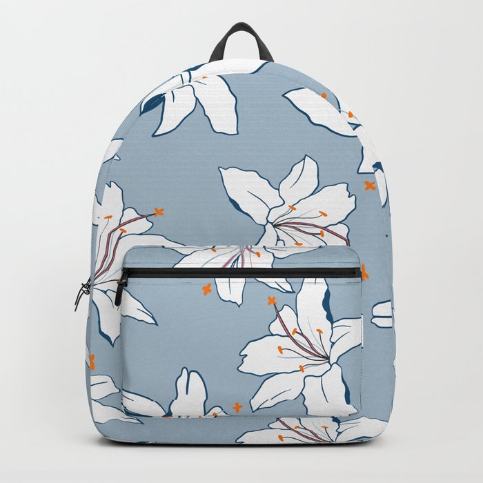 Hygge Blue Exotic Flower Meadow Pattern Backpack