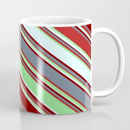 [ Thumbnail: Eyecatching Light Green, Light Cyan, Maroon, Slate Gray, and Red Colored Lines Pattern Coffee Mug ]