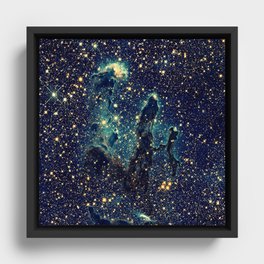 Pillars of Creation GalaxY  Teal Blue & Gold Framed Canvas
