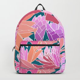 Ginger Flowers in Coral + Dark Teal Green Backpack