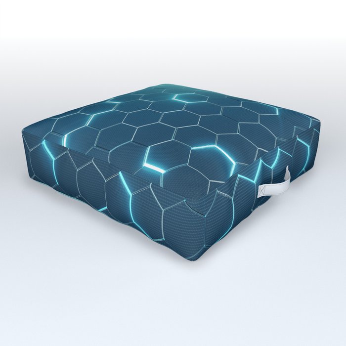 Abstract blue of futuristic surface hexagon pattern with light rays Outdoor Floor Cushion