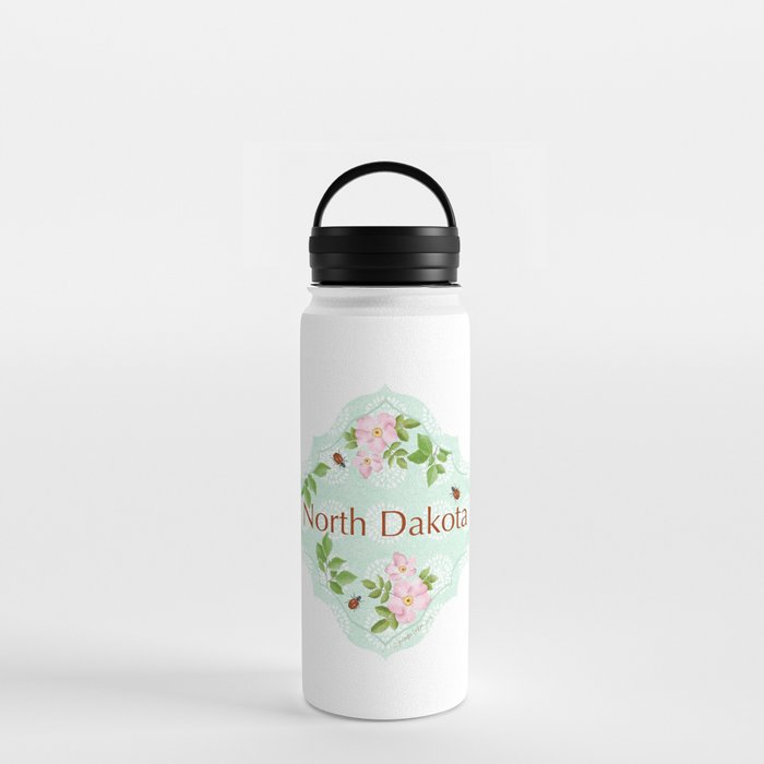 North Dakota Sticker | Vinyl Artist Designed Illustration Featuring the North Dakota State Flower Tree Insect | ND State Sticker Wild Prairie Rose Water Bottle