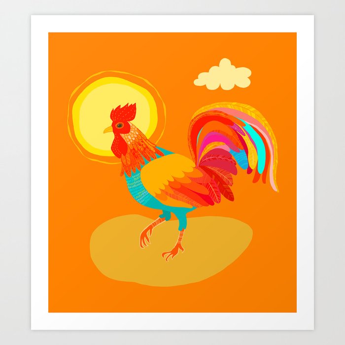 Orange Rooster Art Print