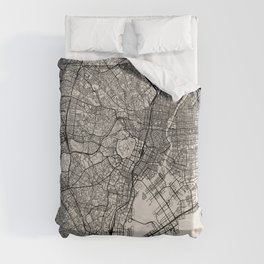 Tokyo - Japan - Authentic Map Black and White Duvet Cover