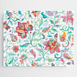 Exotic Mint Green Watercolor Paisley Floral Jigsaw Puzzle