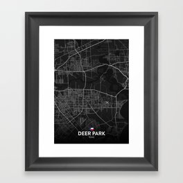 Deer Park, Texas, United States - Dark City Map Framed Art Print