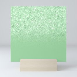 Modern mint glitter gradient ombre chic sparkles green Mini Art Print