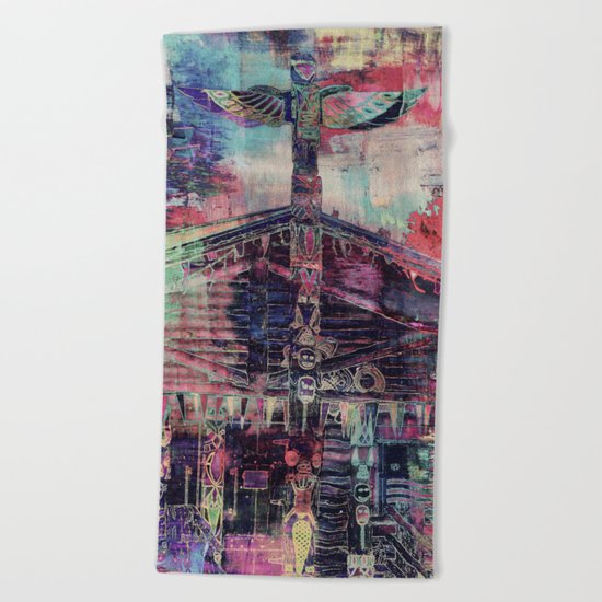 Totem Cabin Abstract - Multi Beach Towel
