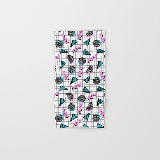 It's Casual - memphis throwback retro neon squiggle grid shapes geometric black and white modern art Hand & Bath Towel