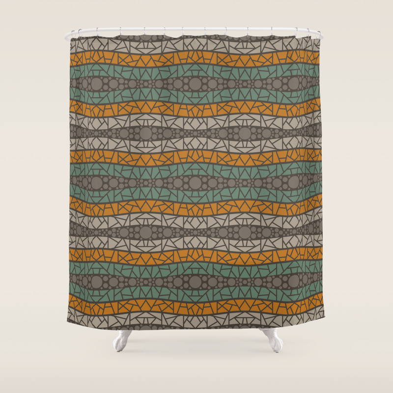 Mosaic Wavy Stripes In Olive Terracotta Taupe And Brown Shower