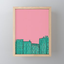 pink and green cityscape Framed Mini Art Print