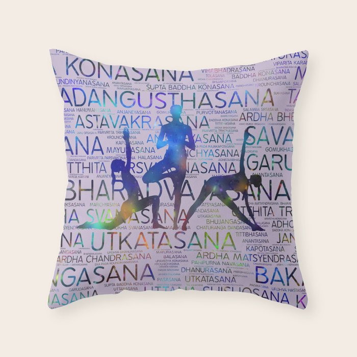 Yoga Asanas/Poses Sanskrit Word Art Throw Pillow by Creativemotions