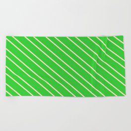 [ Thumbnail: Lime Green & Bisque Colored Stripes Pattern Beach Towel ]