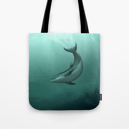 "Siren of the Lagoon" by Amber Marine ~ Indian River Lagoon Bottlenose Dolphin Art, (Copyright 2015) Tote Bag